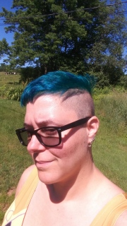 a person with blue hair